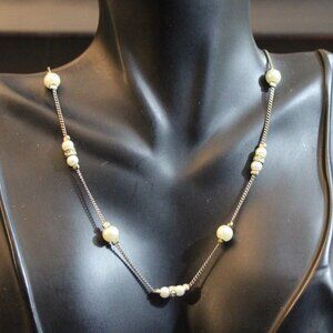 Delicate Gold Tone Faux Pearl Rhinestone Necklace